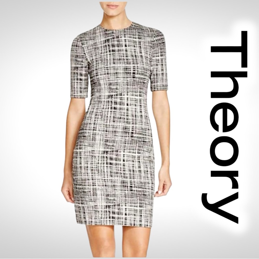 Theory Rijik B Grid Stretch Knit Sheath Dress